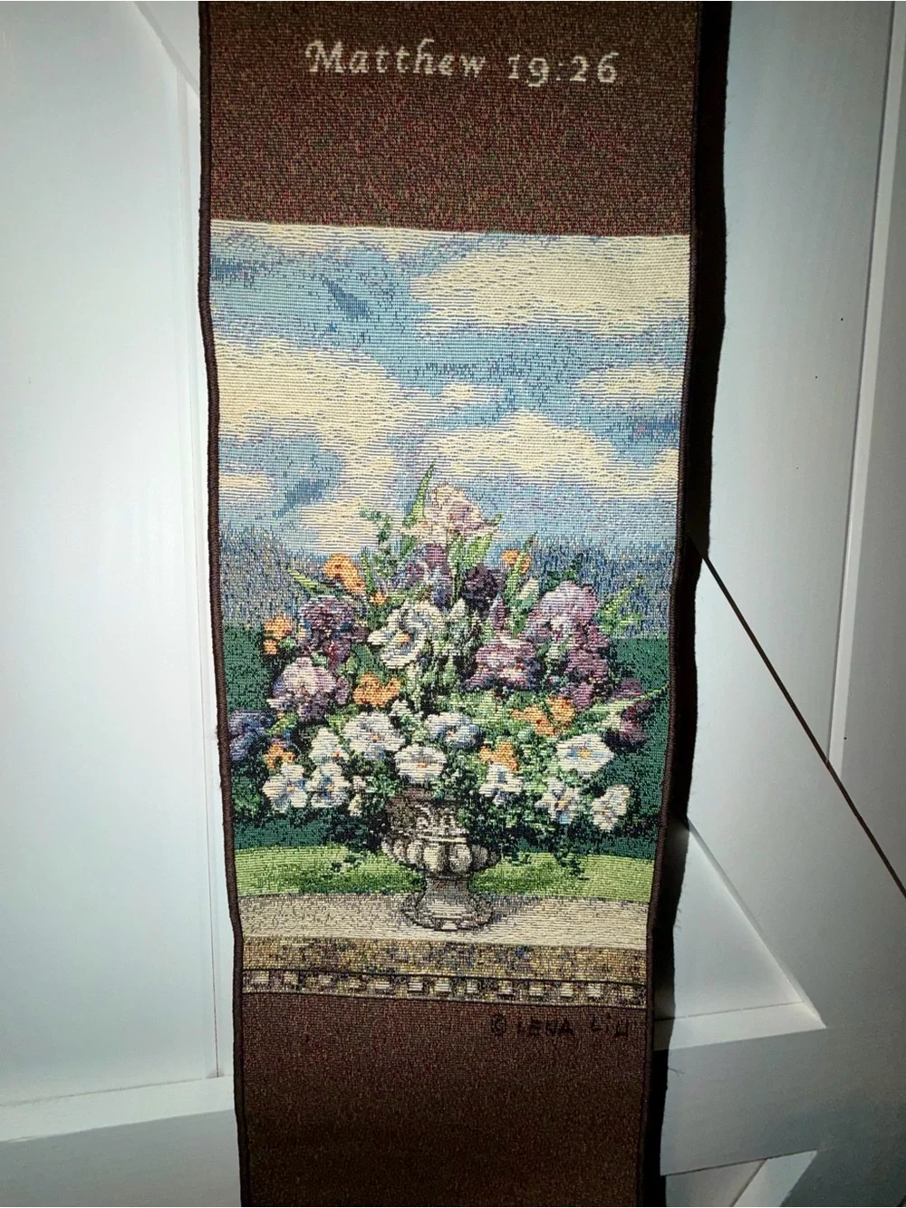Brown Floral Scripture Wall Tapestry - 